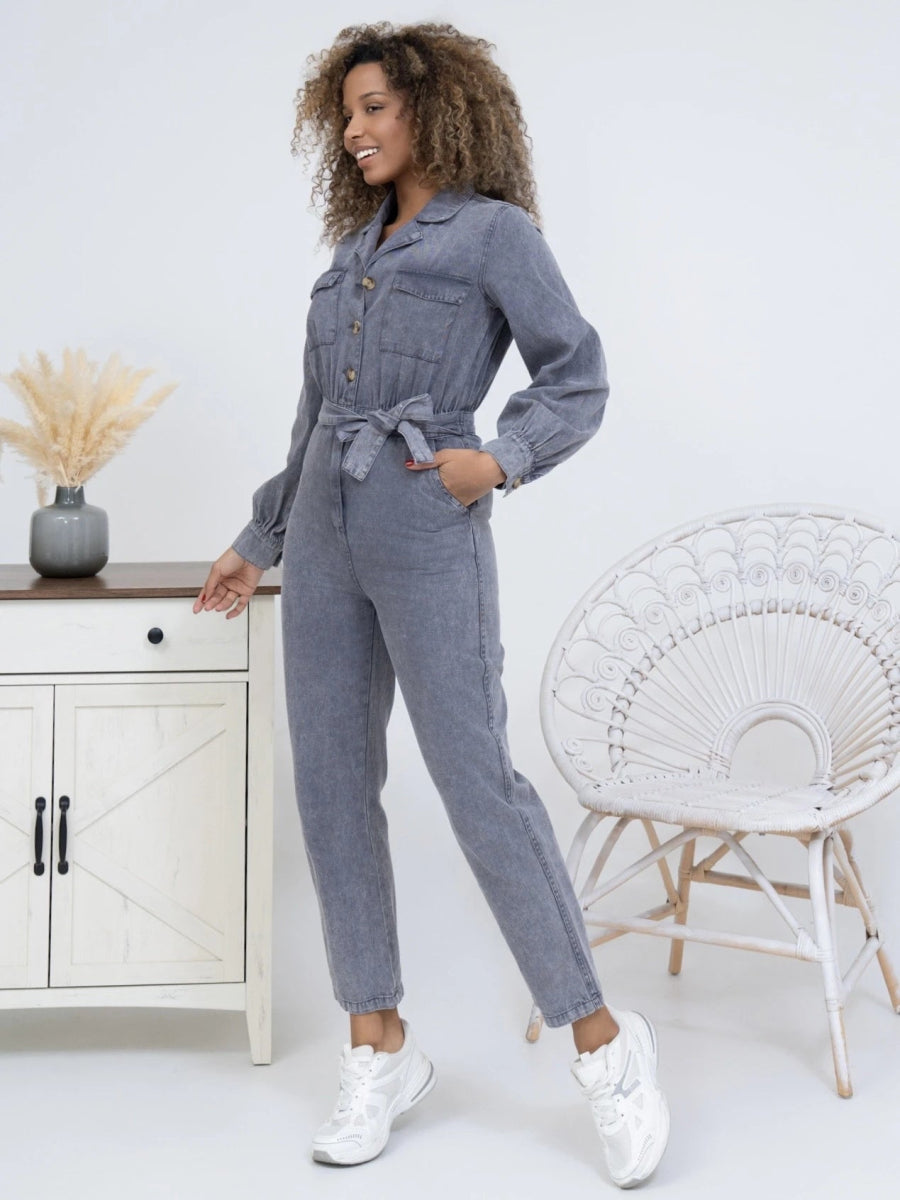 Combinaison en denim grise avec ceinture - RIVE GAUCHE