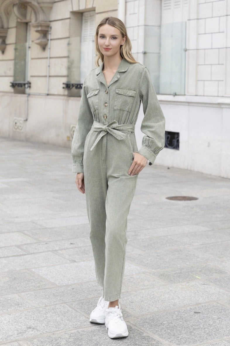 Combinaison en denim kaki avec ceinture - RIVE GAUCHE