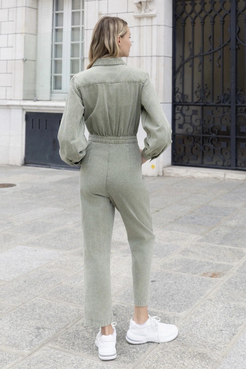 Combinaison en denim kaki avec ceinture - RIVE GAUCHE