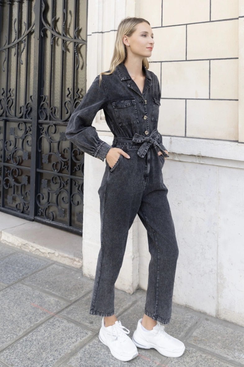 Combinaison en denim noir avec ceinture - RIVE GAUCHE