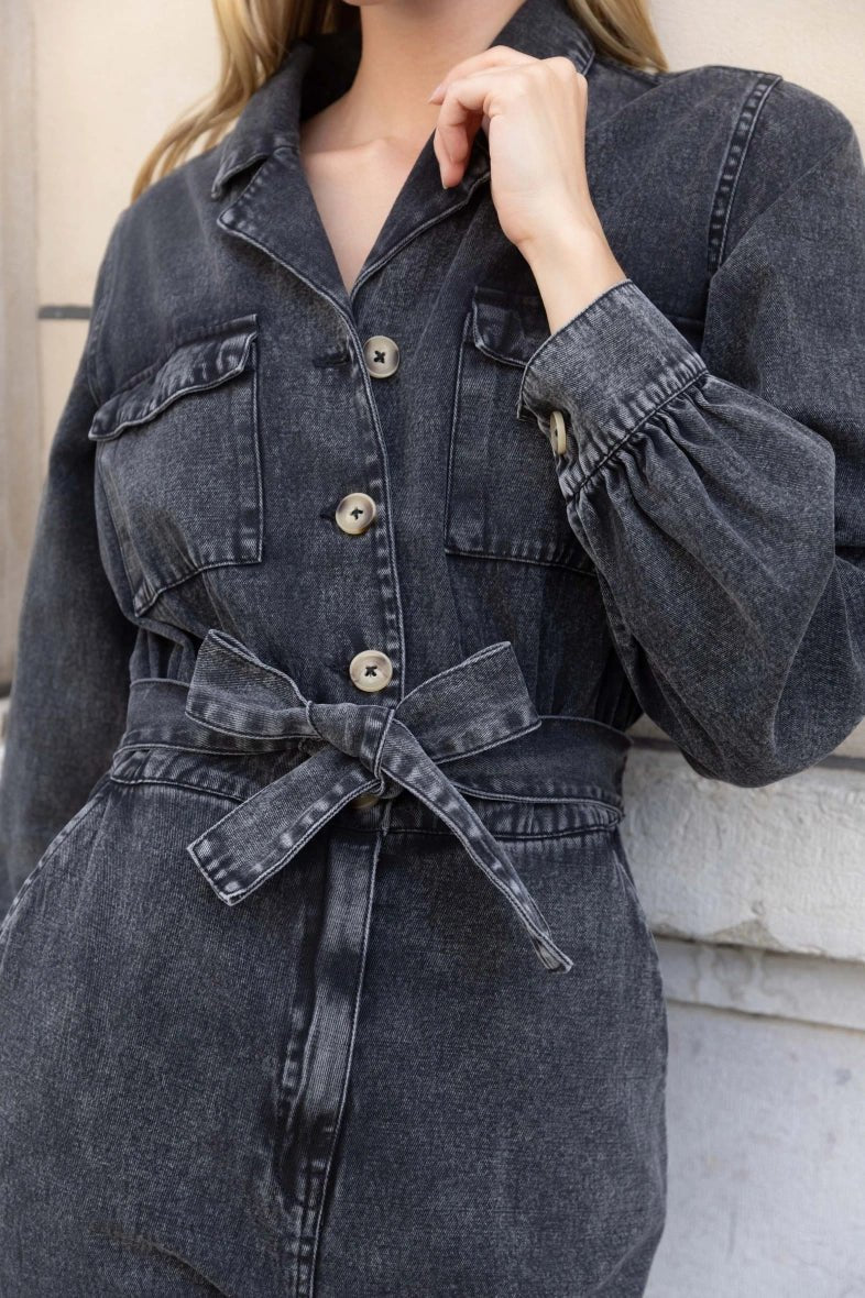 Combinaison en denim noir avec ceinture - RIVE GAUCHE