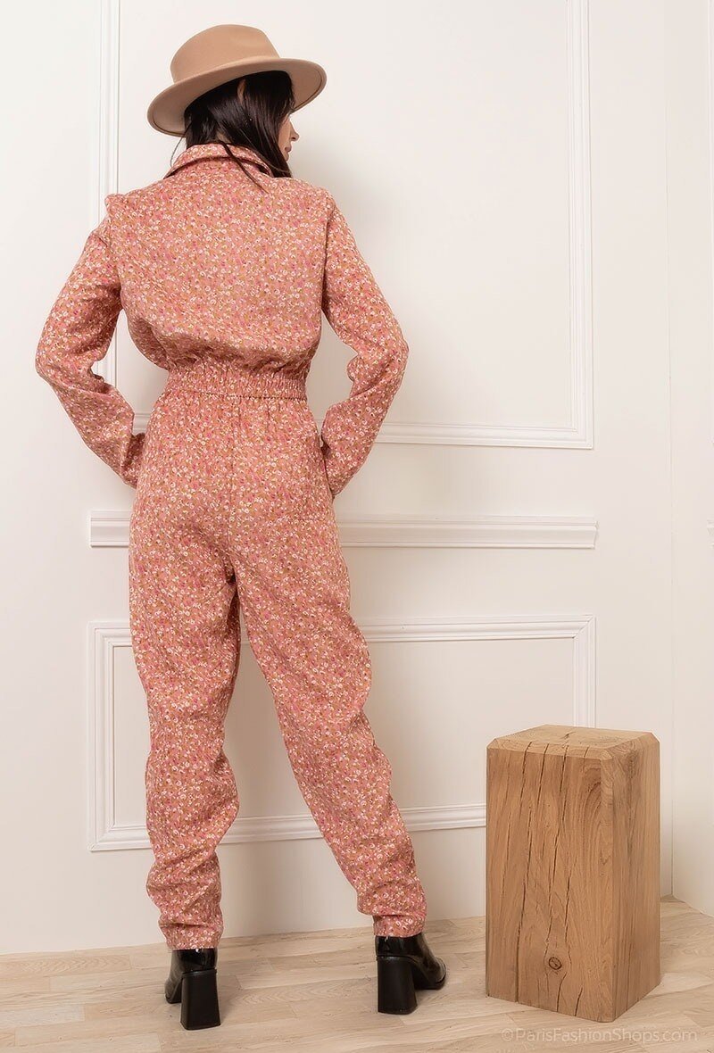 Combinaison en velours côtelé rose à imprimé fleurs - RIVE GAUCHE