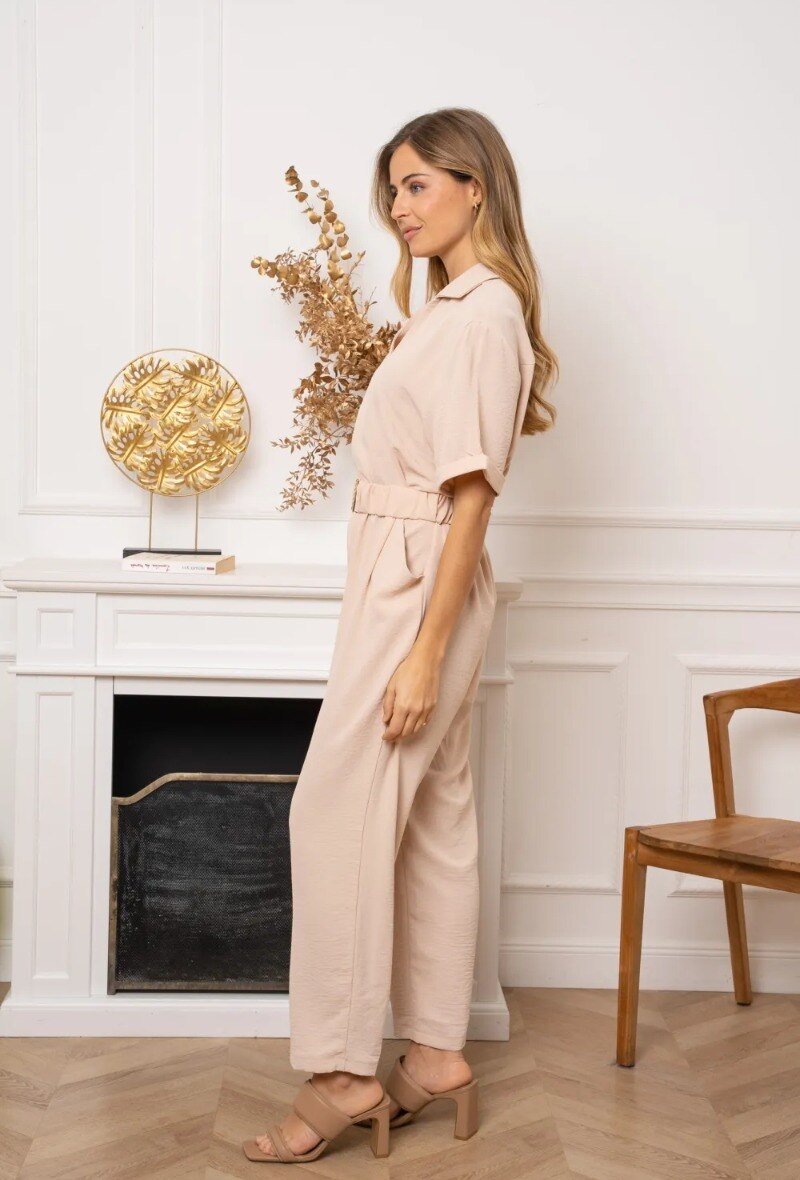 Combinaison fluide avec ceinture beige - RIVE GAUCHE