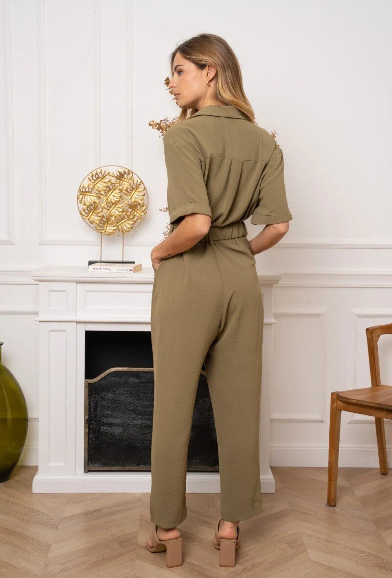 Combinaison fluide avec ceinture kaki - RIVE GAUCHE