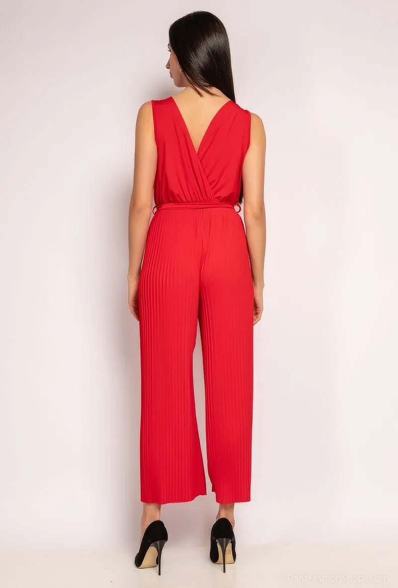 Combinaison fluide rouge avec nœud à la ceinture - RIVE GAUCHE