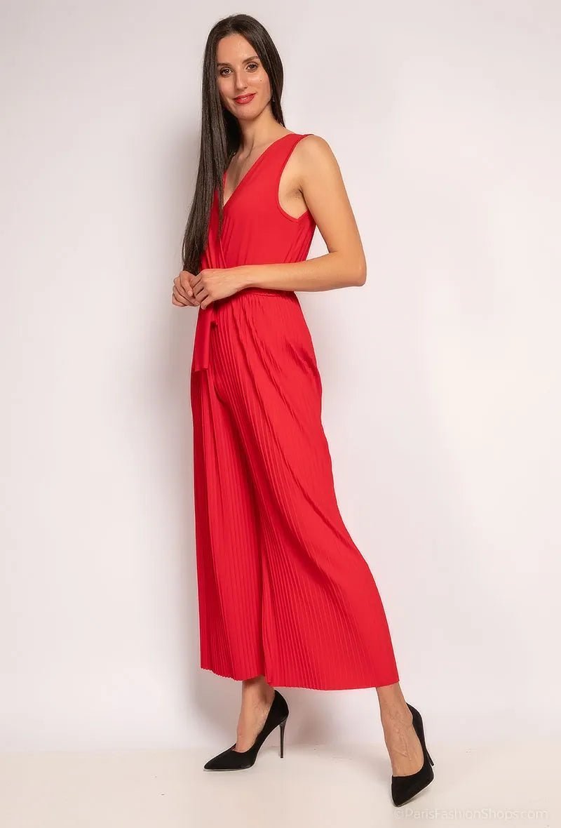 Combinaison fluide rouge avec nœud à la ceinture - RIVE GAUCHE