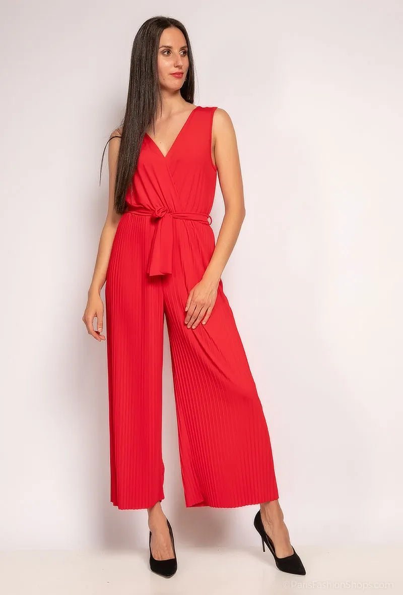 Combinaison fluide rouge avec nœud à la ceinture - RIVE GAUCHE