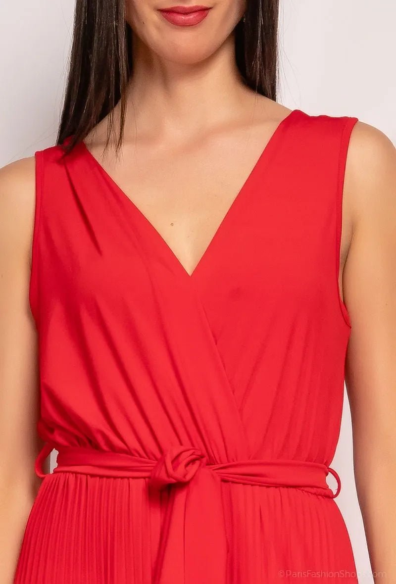 Combinaison fluide rouge avec nœud à la ceinture - RIVE GAUCHE