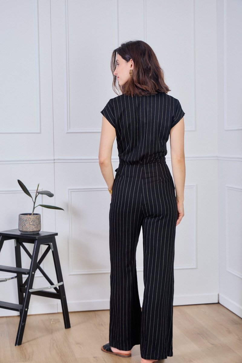 Combinaison noire sans manches à rayures - RIVE GAUCHE