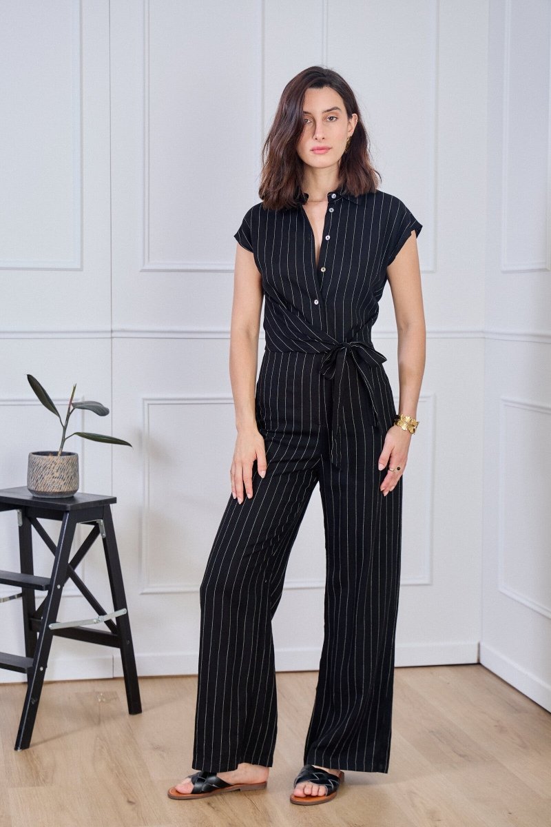 Combinaison noire sans manches à rayures - RIVE GAUCHE