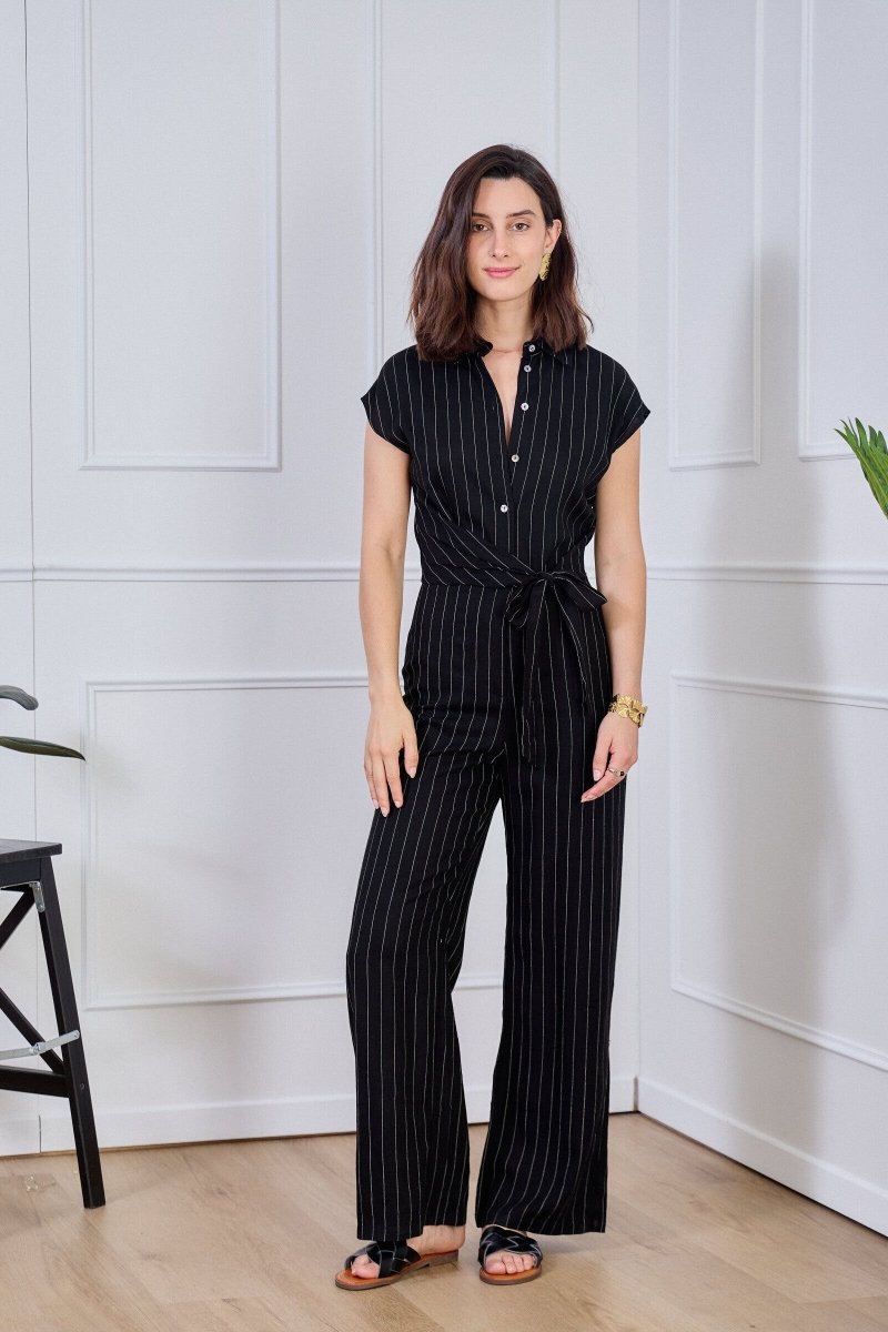 Combinaison noire sans manches à rayures - RIVE GAUCHE