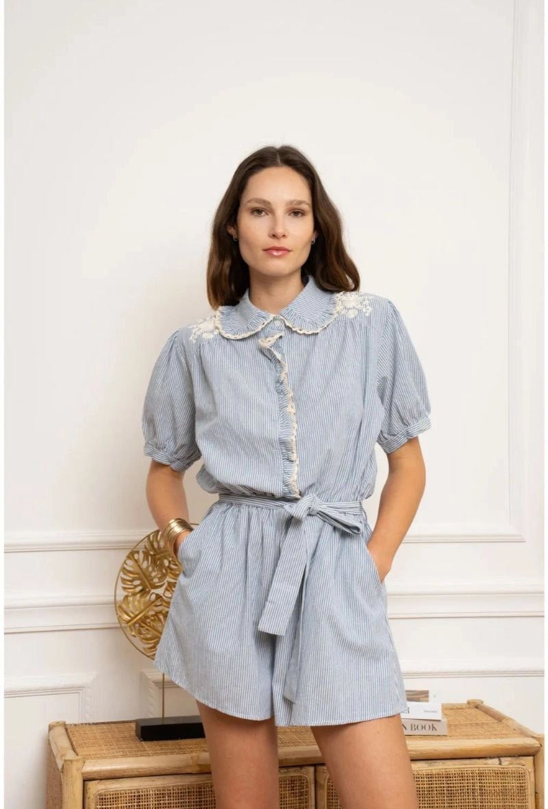 Combinaison short rayée en coton - RIVE GAUCHE