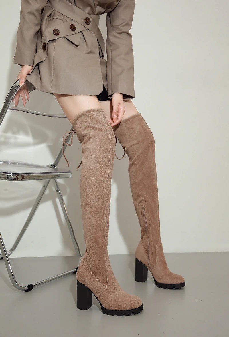 Cuissardes en suédine à talon haut taupe - RIVE GAUCHE