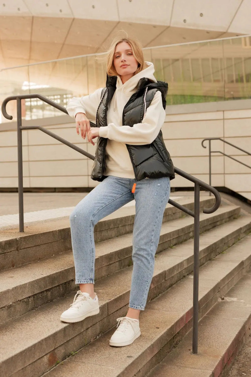 Doudoune à capuche sans manche détails contrastés - RIVE GAUCHE