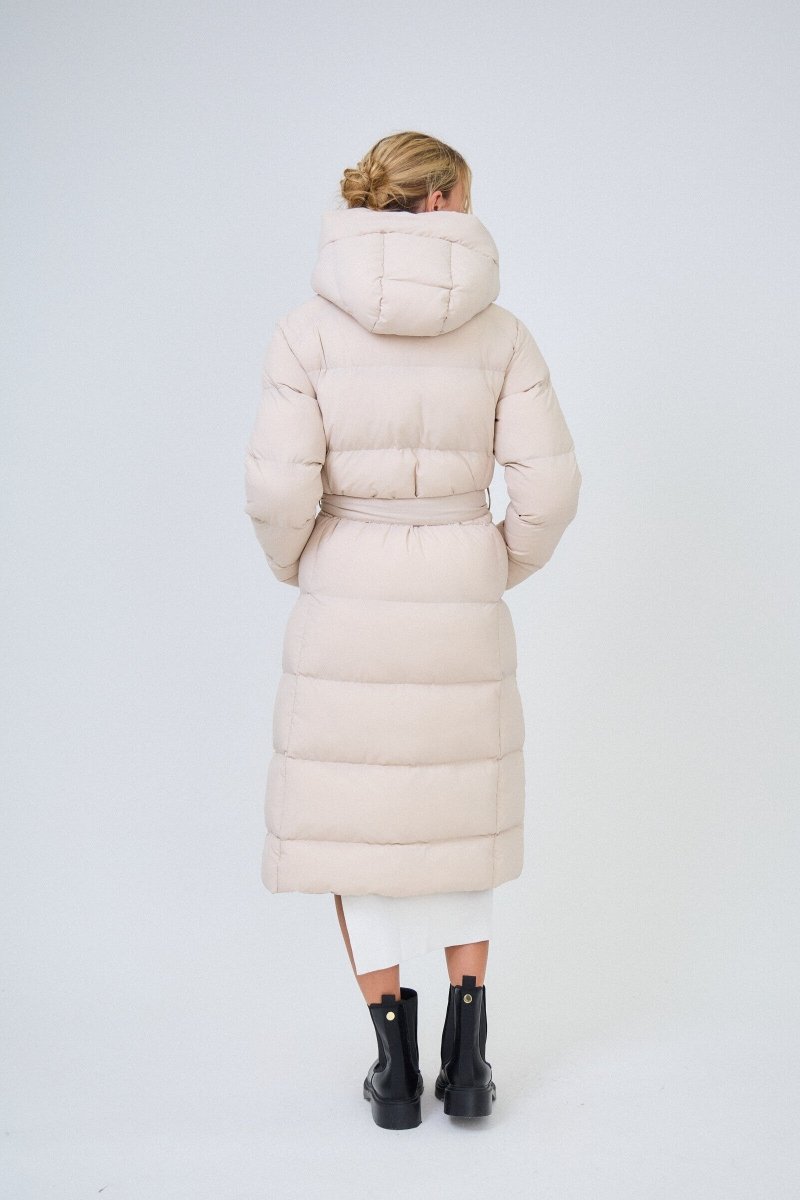 Doudoune beige longue avec capuche et ceinture de serrage - RIVE GAUCHE