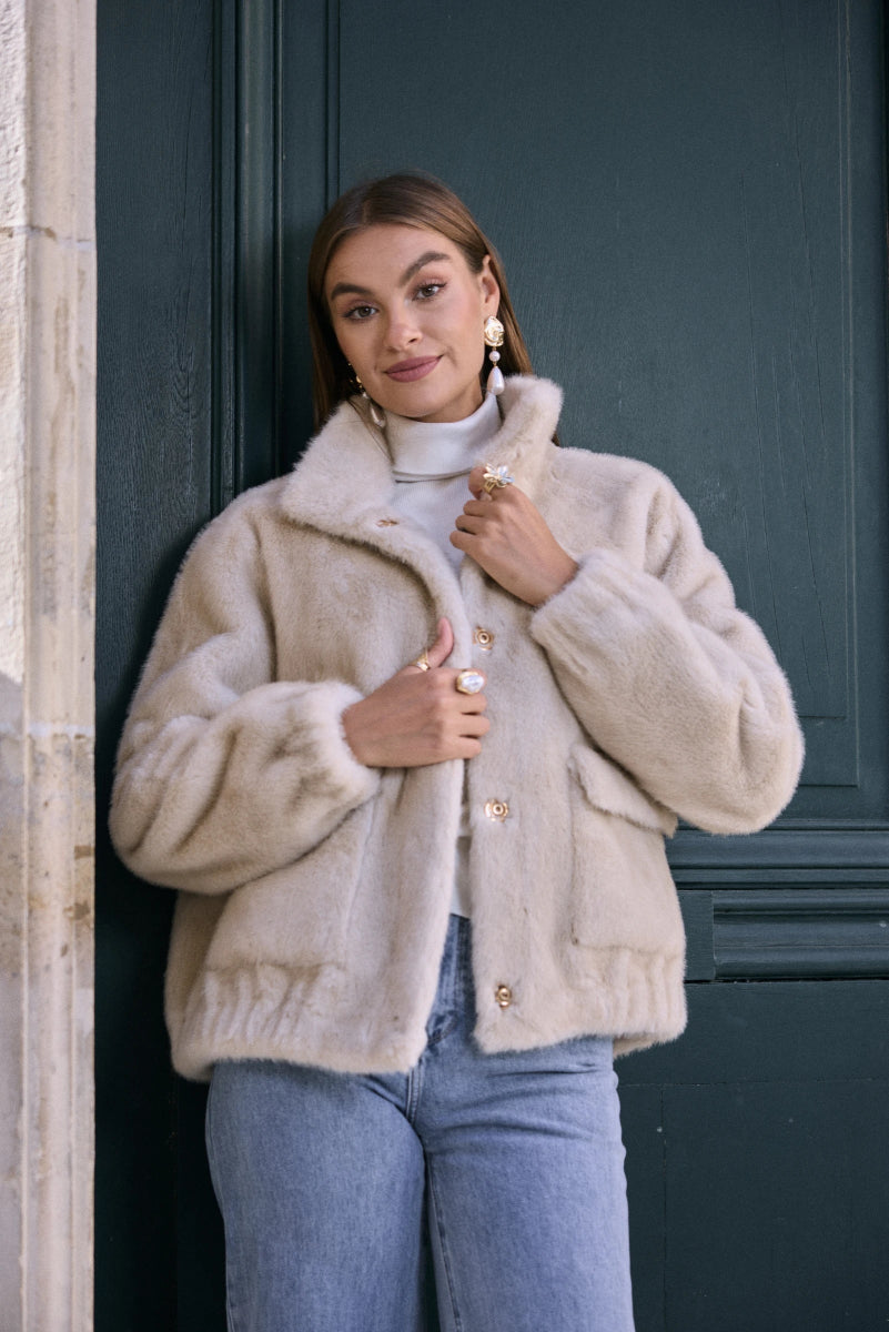 Doudoune en fourrure synthétique avec poches plaquées - RIVE GAUCHE