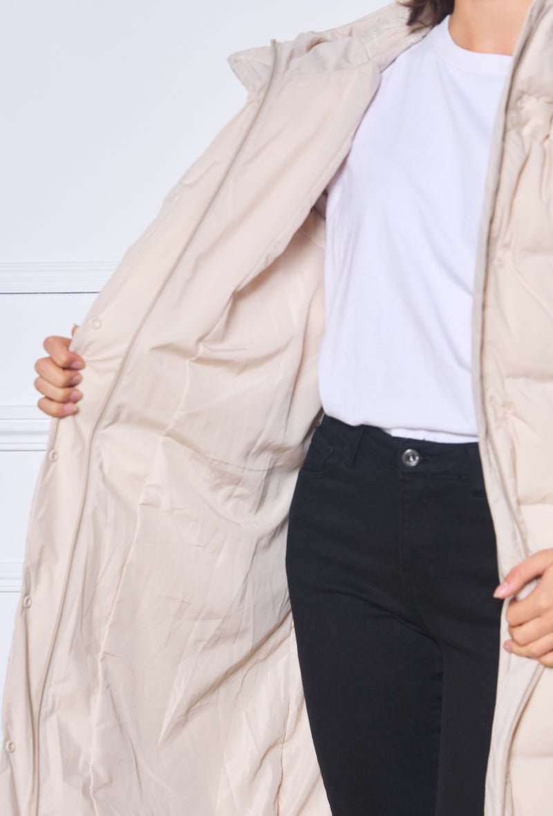 Doudoune longue duvet avec capuche beige - RIVE GAUCHE