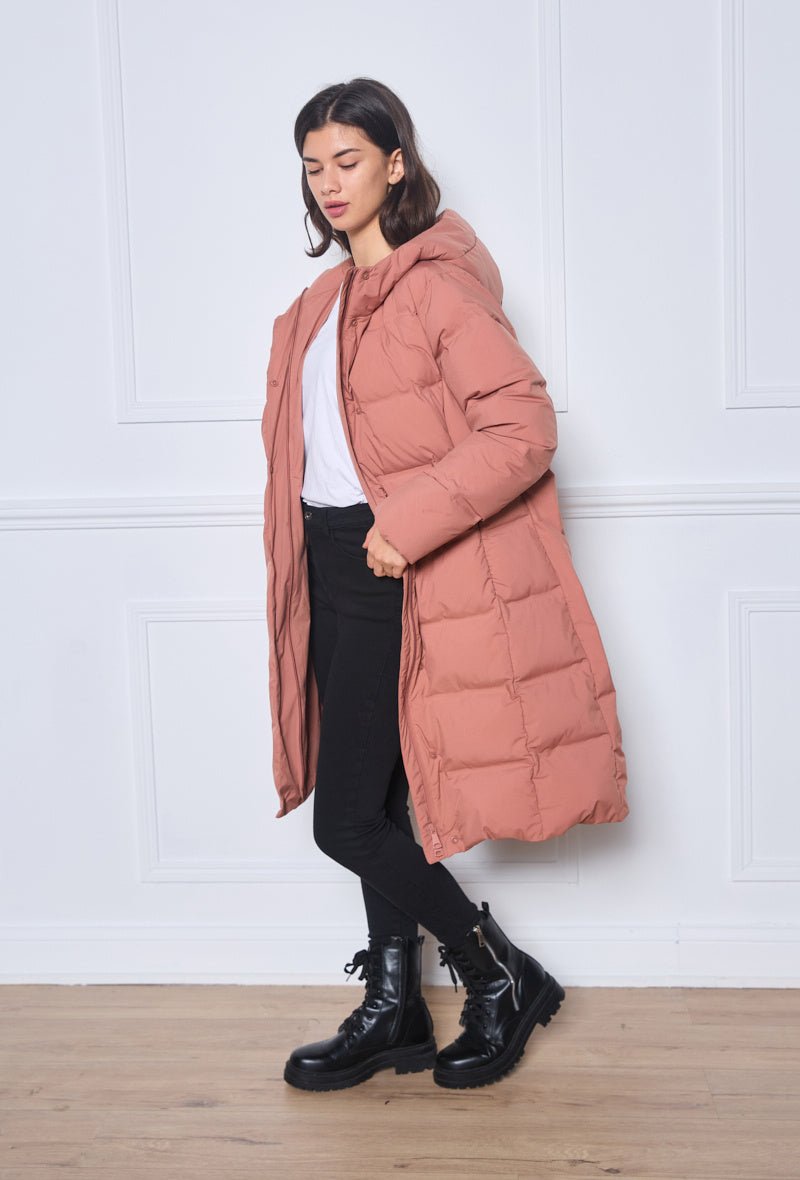 Doudoune longue duvet avec capuche saumon - RIVE GAUCHE