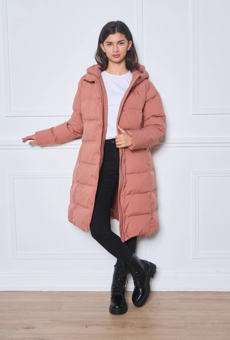 Doudoune longue duvet avec capuche saumon - RIVE GAUCHE
