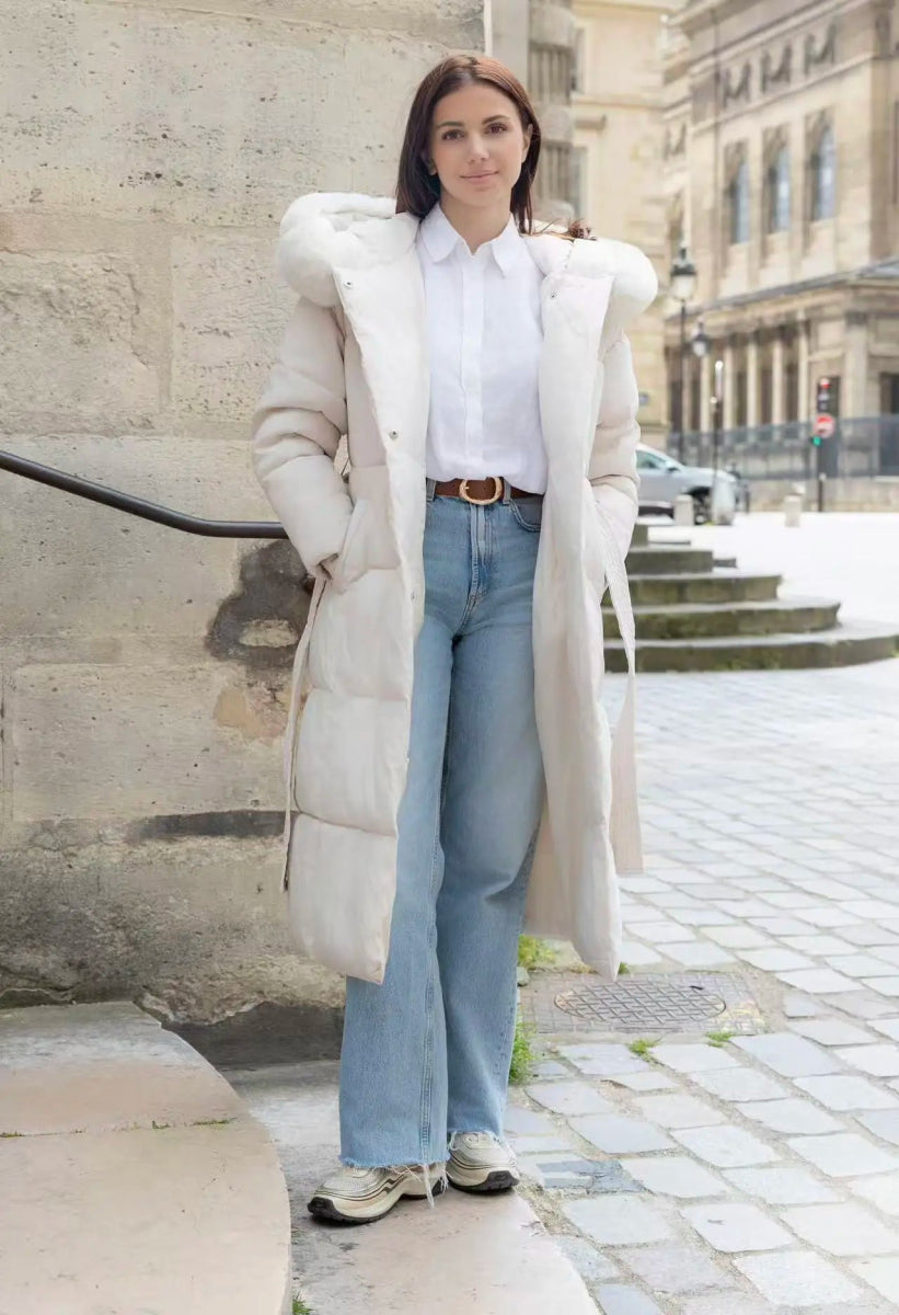 Doudoune longue écrue avec ceinture - RIVE GAUCHE