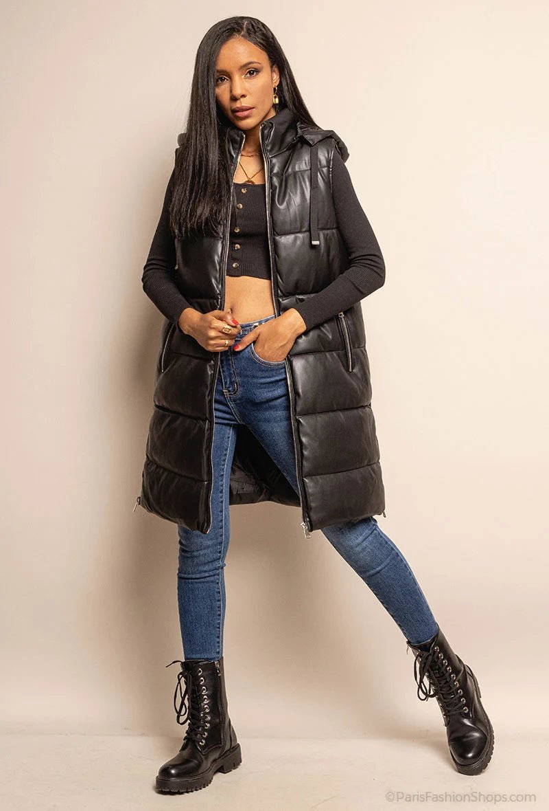 Doudoune longue sans manches noire - RIVE GAUCHE