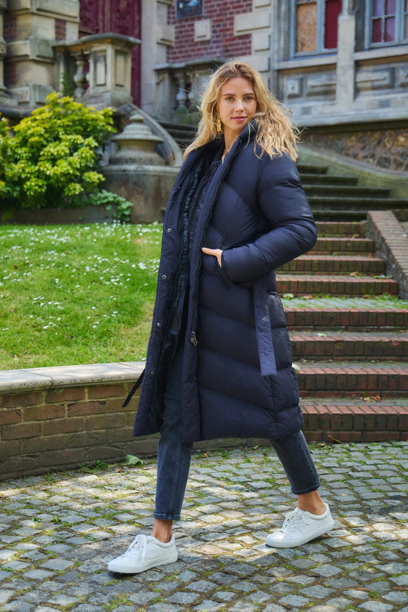 Doudoune noire longue avec capuche et ceinture de serrage - RIVE GAUCHE