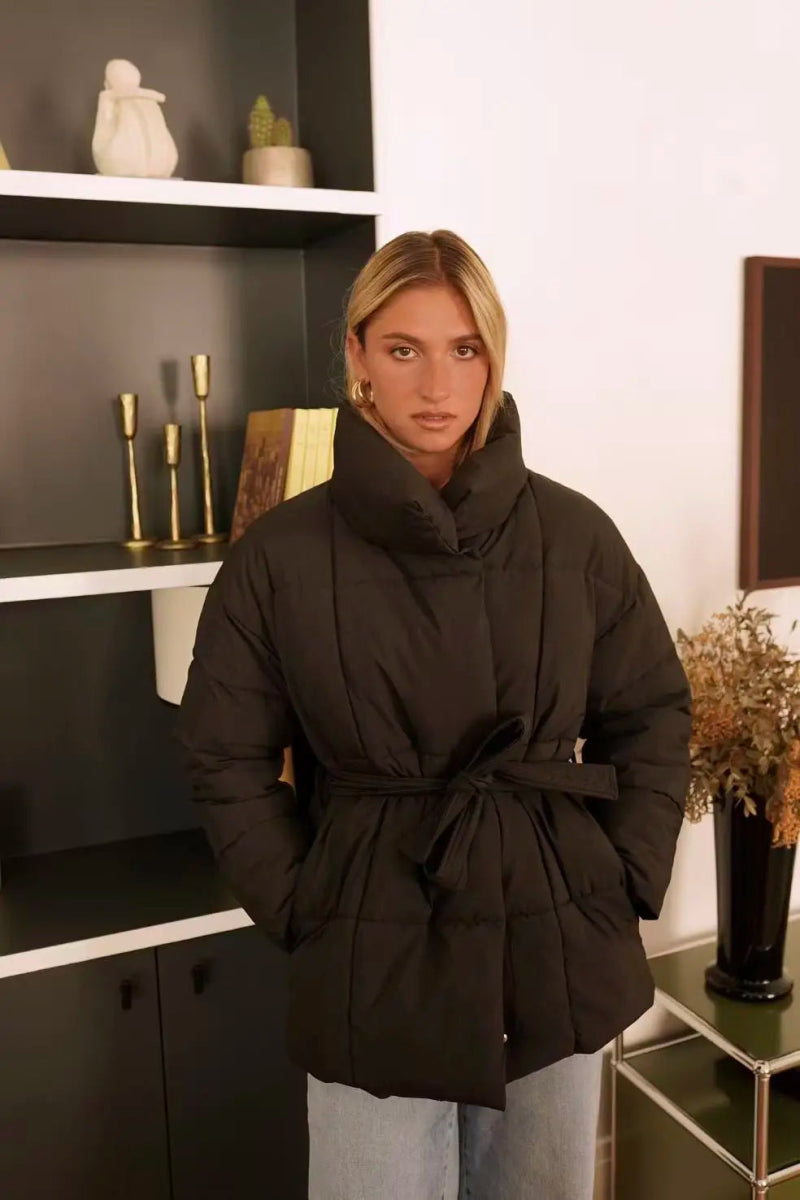 Doudoune oversize matelassée noire à ceinture - RIVE GAUCHE