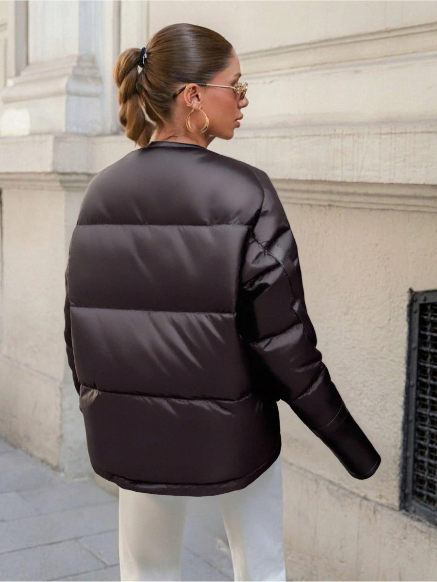 Doudoune oversize matelassée noire avec encolure fourrée - RIVE GAUCHE