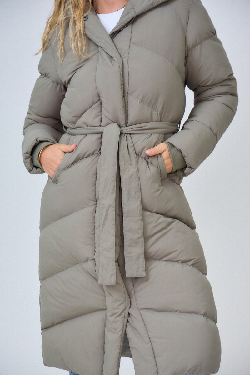 Doudoune vert d'eau longue avec capuche et ceinture de serrage - RIVE GAUCHE