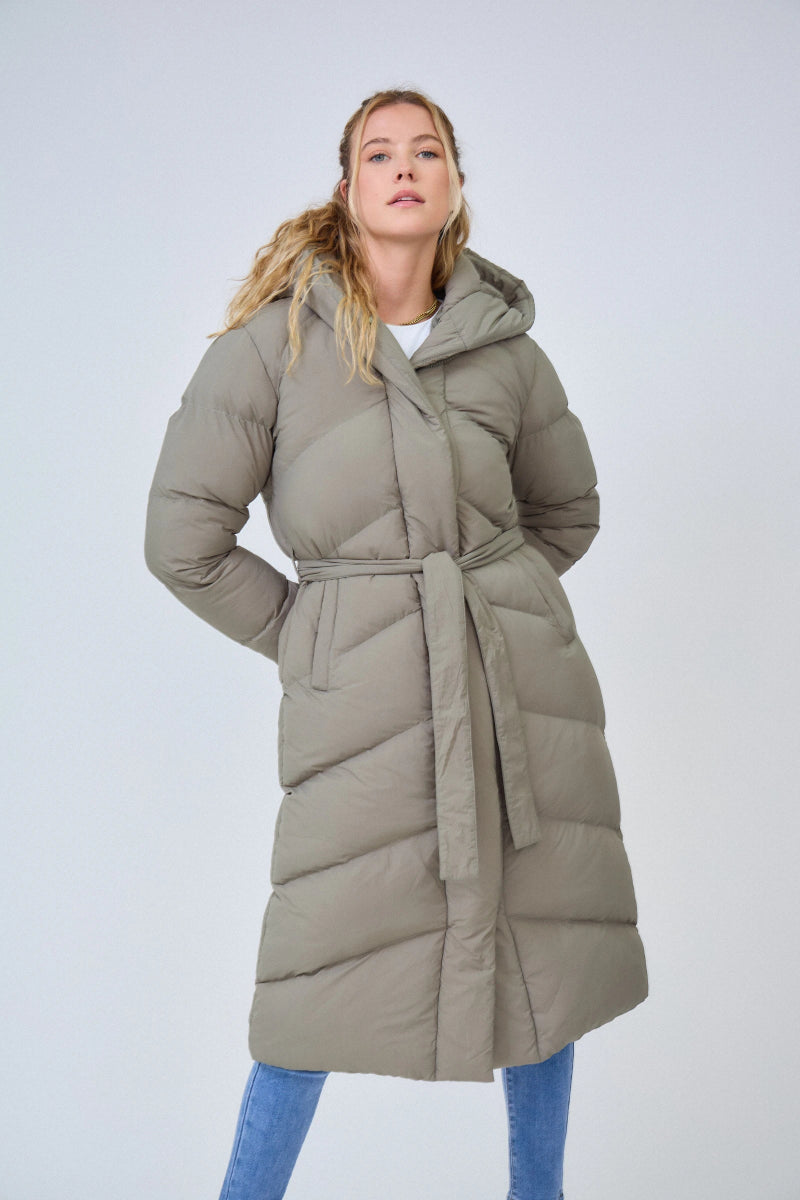 Doudoune vert d'eau longue avec capuche et ceinture de serrage - RIVE GAUCHE