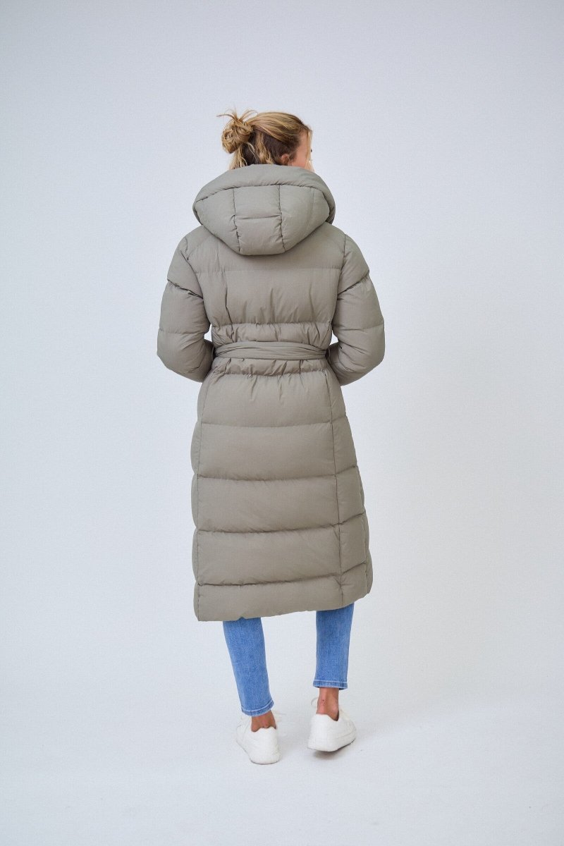 Doudoune vert d'eau longue avec capuche et ceinture de serrage - RIVE GAUCHE