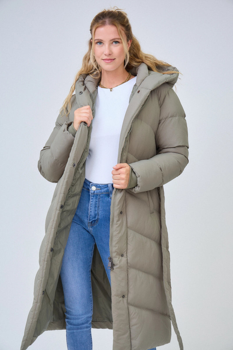 Doudoune vert d'eau longue avec capuche et ceinture de serrage - RIVE GAUCHE