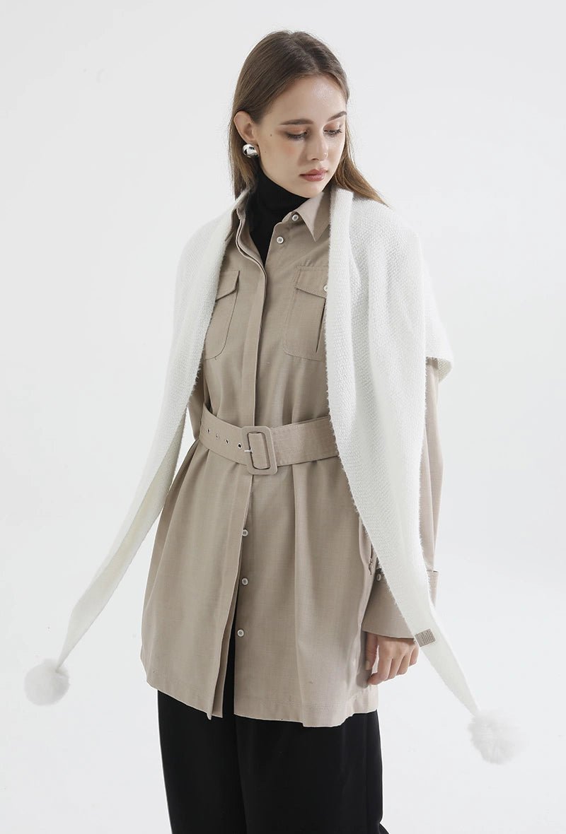 Echarpe blanche en laine avec pompons - RIVE GAUCHE