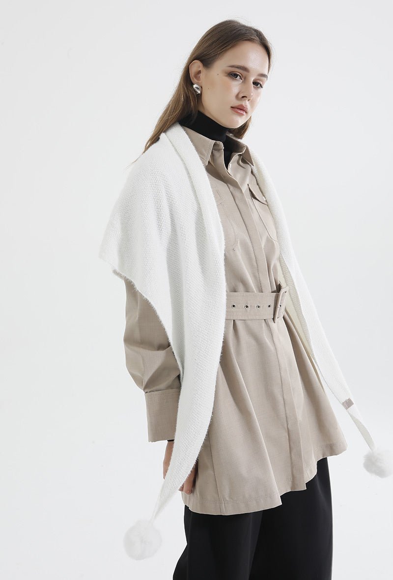 Echarpe blanche en laine avec pompons - RIVE GAUCHE