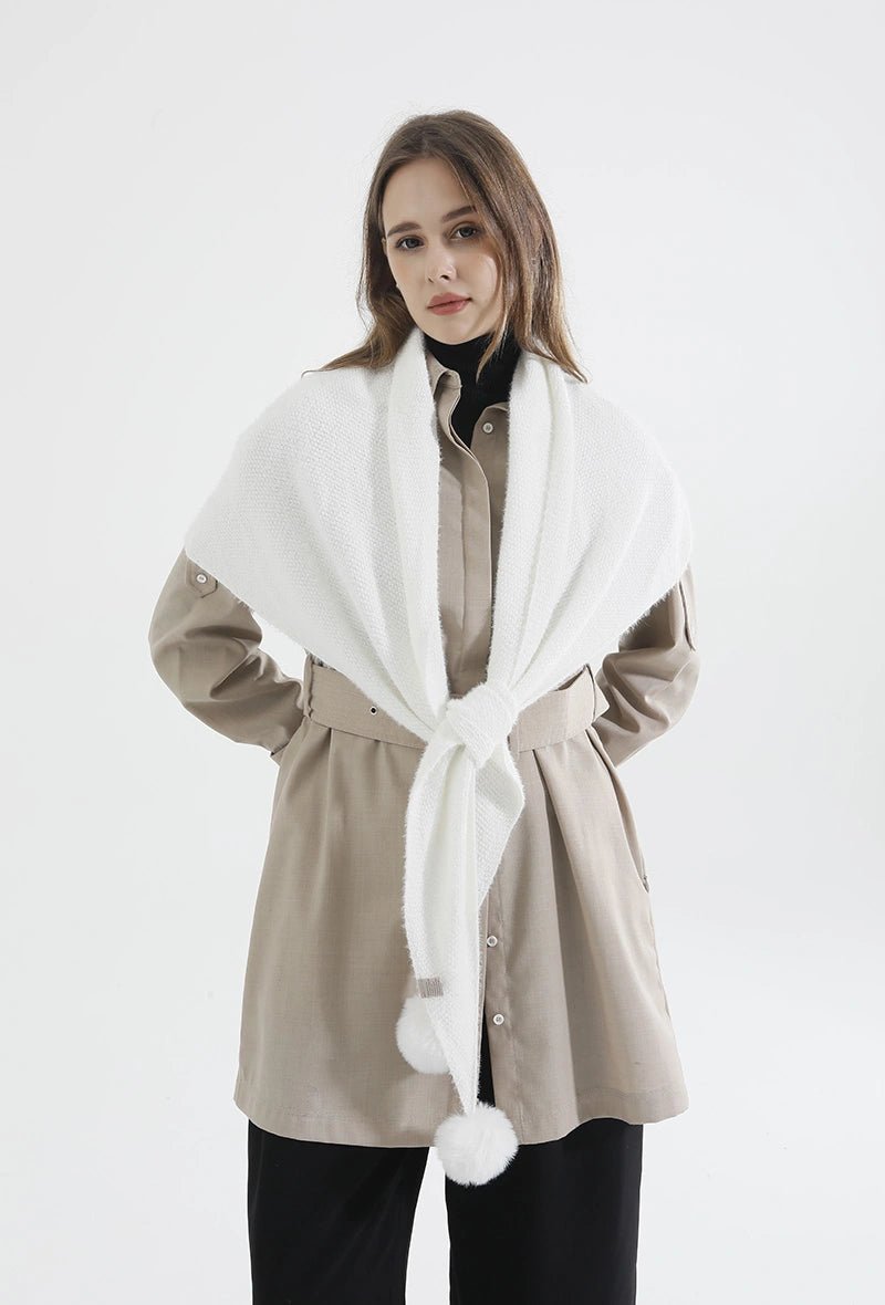 Echarpe blanche en laine avec pompons - RIVE GAUCHE