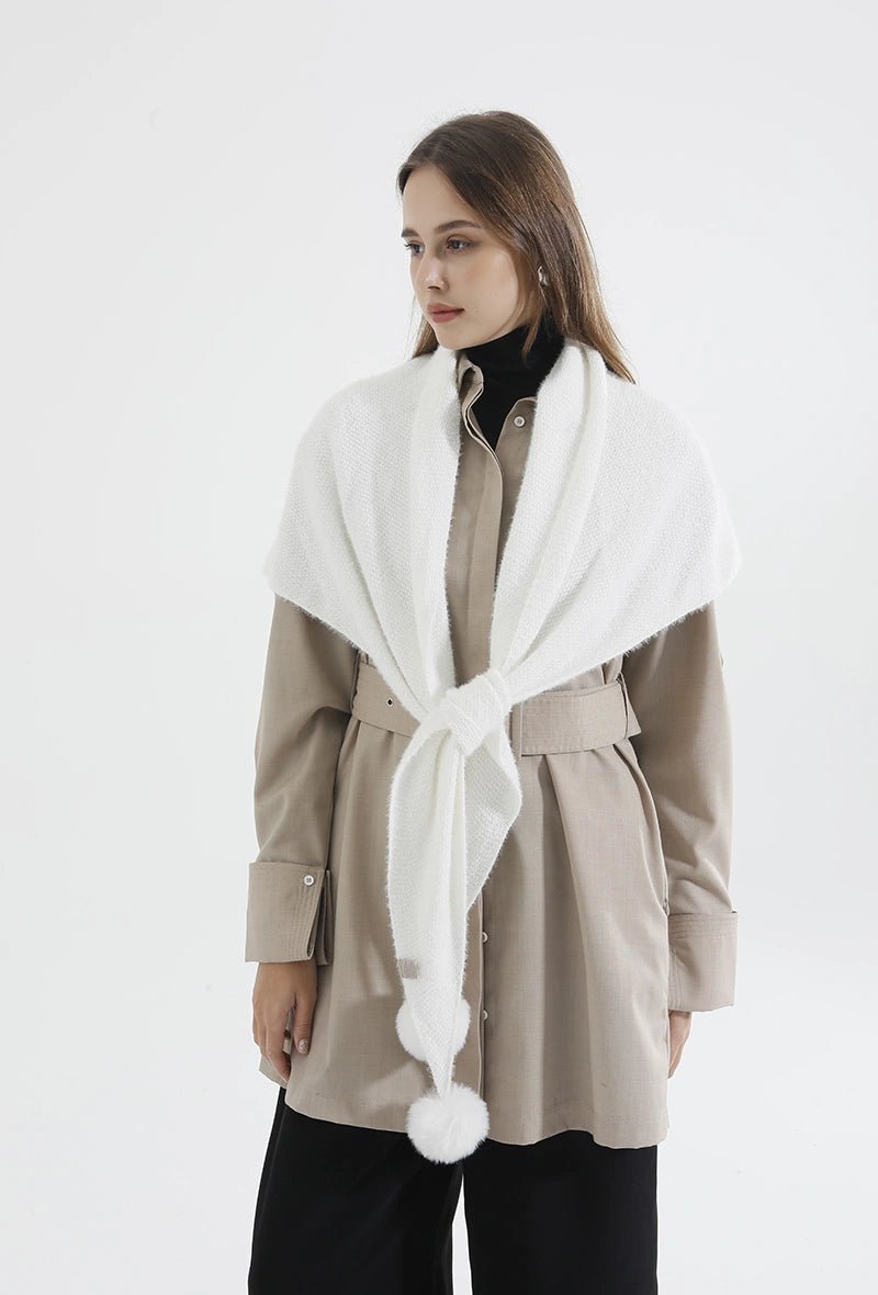 Echarpe blanche en laine avec pompons - RIVE GAUCHE