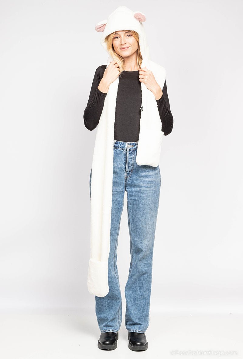 Echarpe nounours blanche avec capuche et poches - RIVE GAUCHE