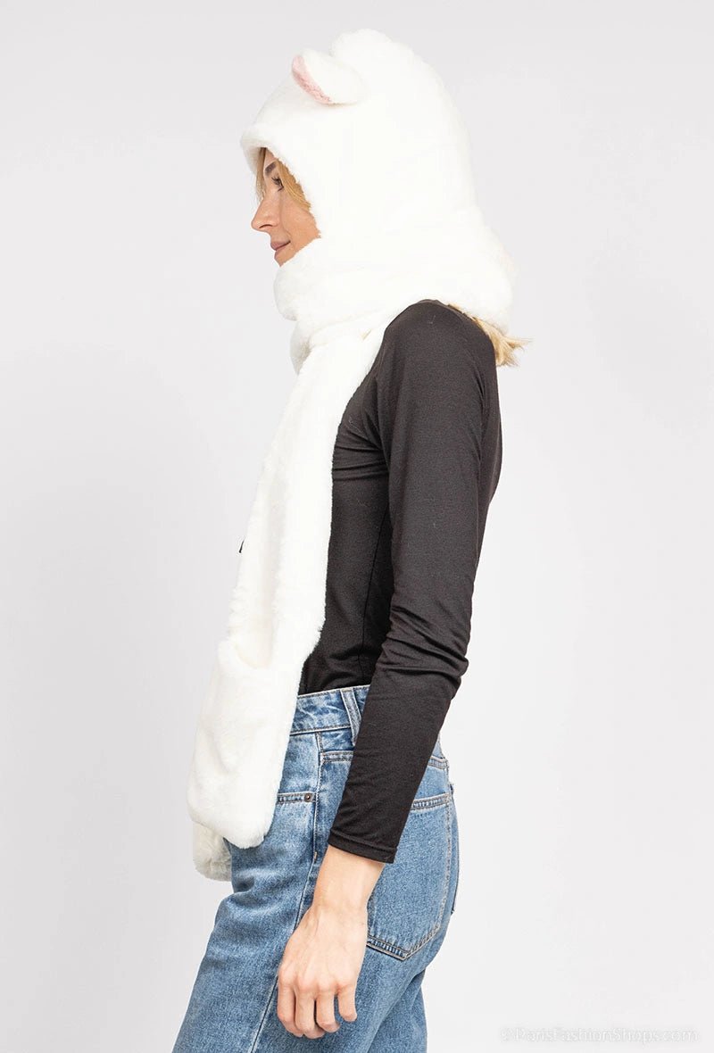 Echarpe nounours blanche avec capuche et poches - RIVE GAUCHE