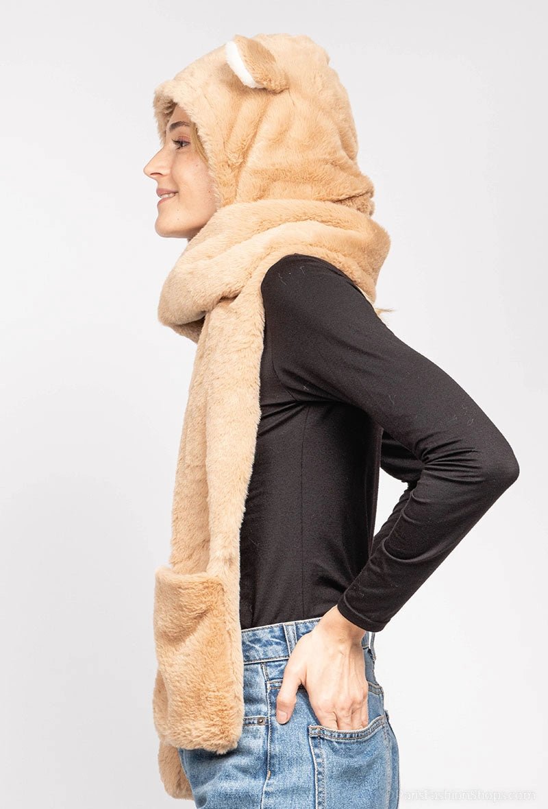 Echarpe nounours camel avec capuche et poches - RIVE GAUCHE