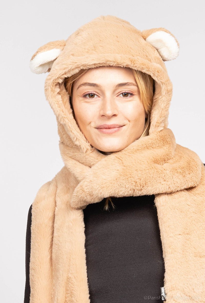 Echarpe nounours camel avec capuche et poches - RIVE GAUCHE
