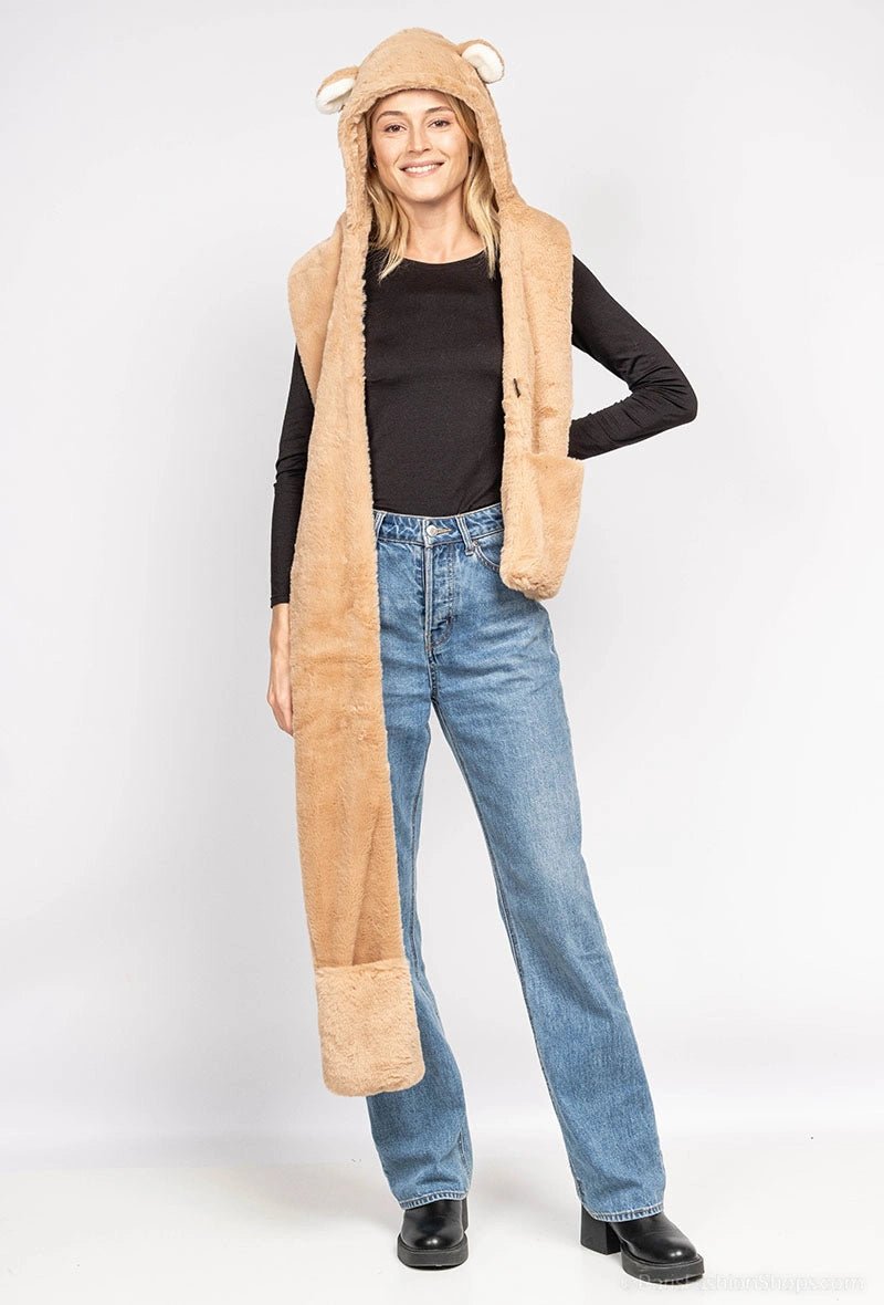 Echarpe nounours camel avec capuche et poches - RIVE GAUCHE