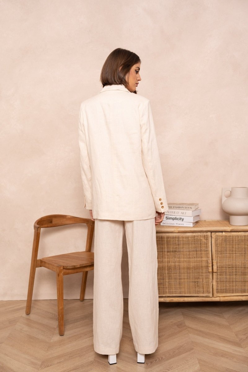 Ensemble 2 pièces veste et pantalon en lin de qualité supérieure beige - RIVE GAUCHE