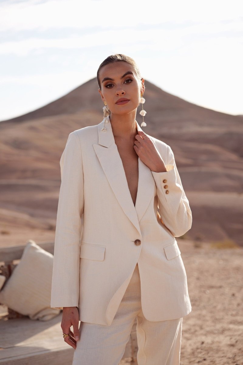 Ensemble 2 pièces veste et pantalon en lin de qualité supérieure beige - RIVE GAUCHE