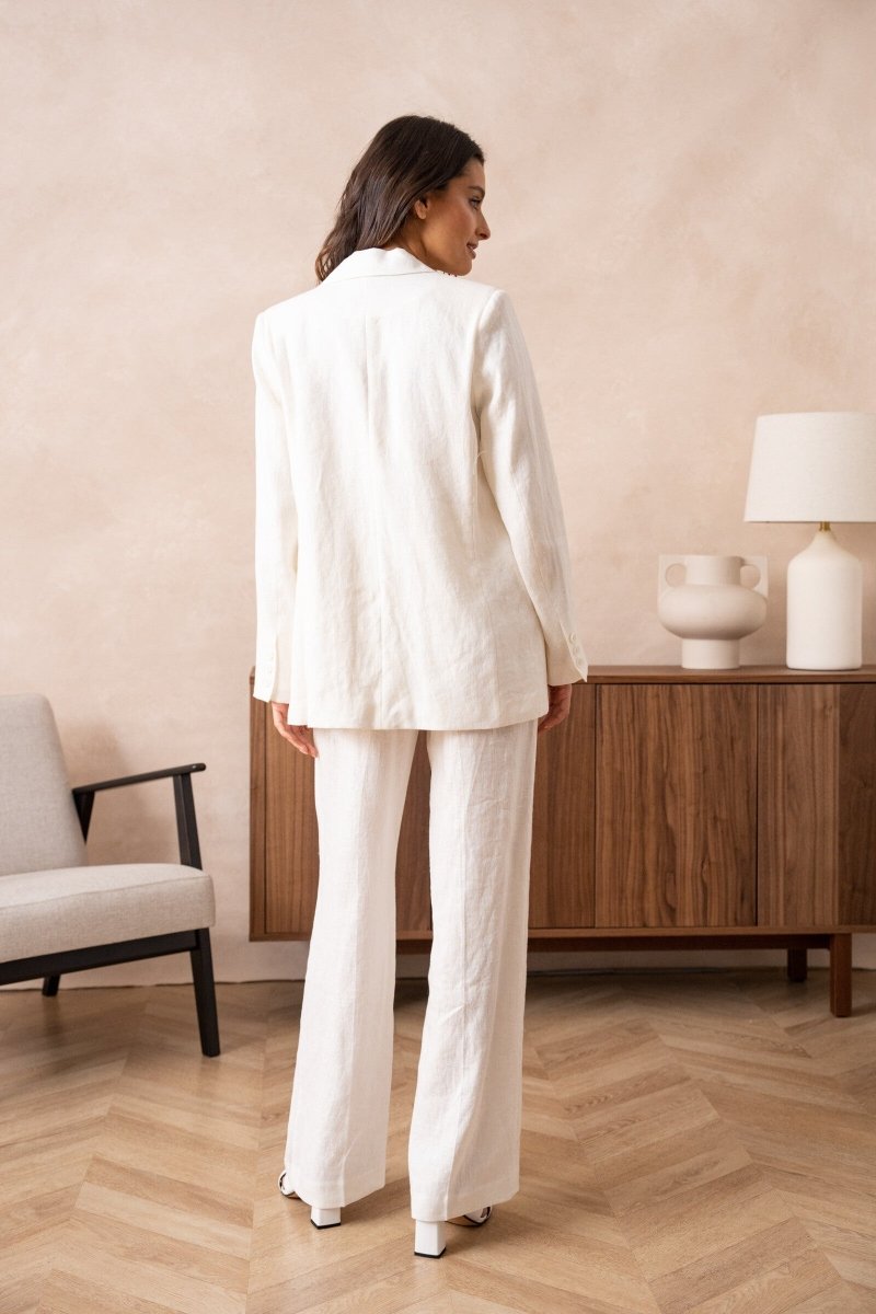 Ensemble 2 pièces veste et pantalon en lin de qualité supérieure blanc - RIVE GAUCHE