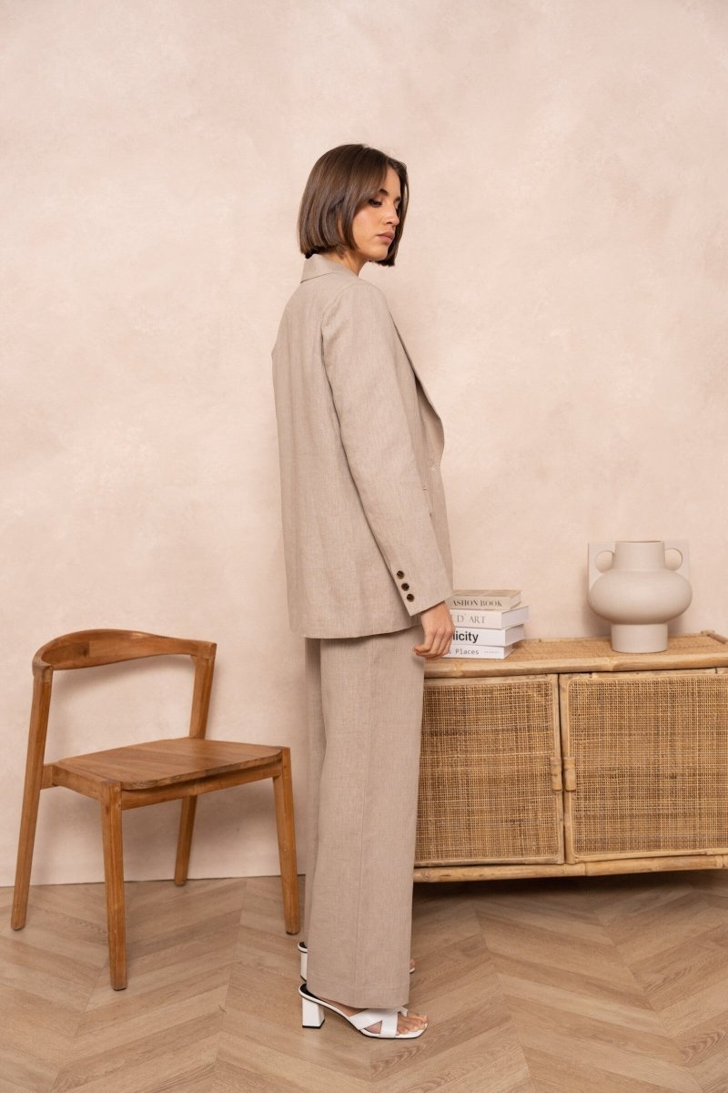 Ensemble 2 pièces veste et pantalon en lin de qualité supérieure taupe - RIVE GAUCHE
