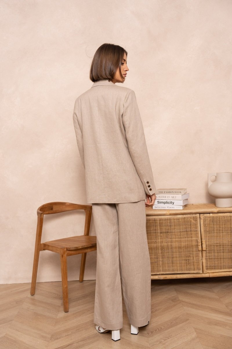 Ensemble 2 pièces veste et pantalon en lin de qualité supérieure taupe - RIVE GAUCHE