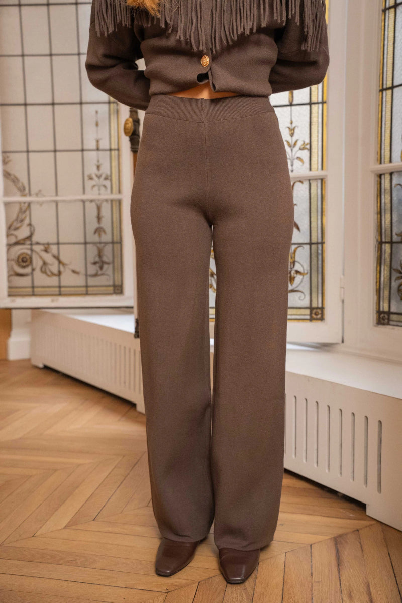 Ensemble à franges en maille douce chocolat - RIVE GAUCHE