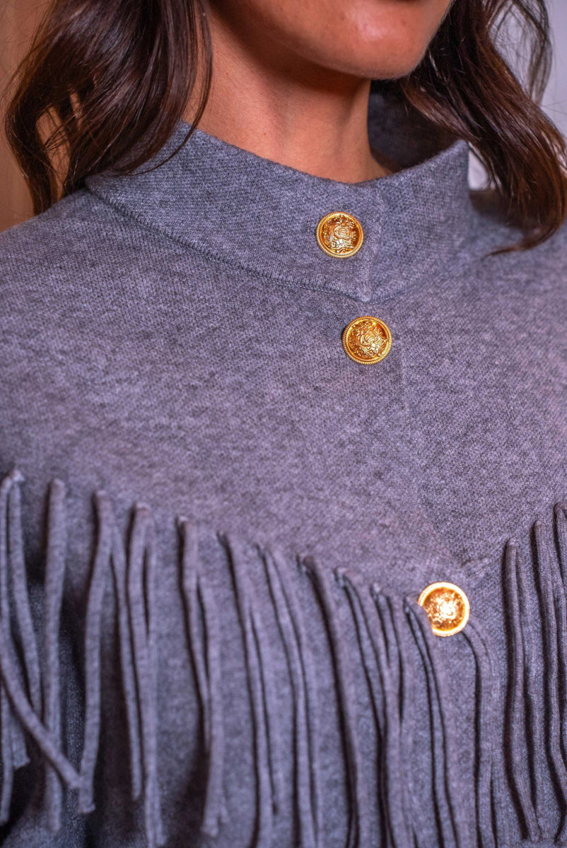 Ensemble à franges en maille douce gris - RIVE GAUCHE