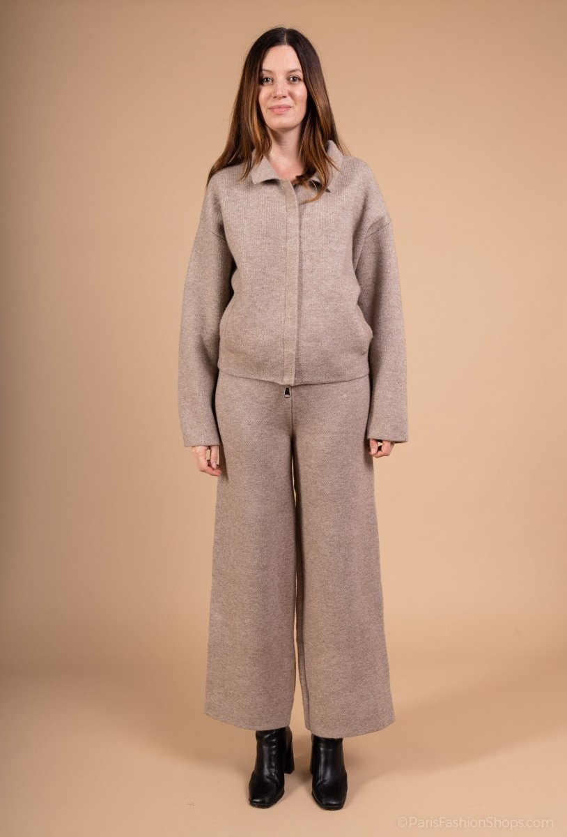 Ensemble cardigan et pantalon en maille douce taupe - RIVE GAUCHE