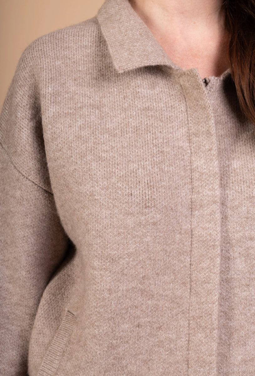 Ensemble cardigan et pantalon en maille douce taupe - RIVE GAUCHE
